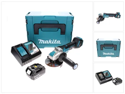 Image de Makita DGA 519 RG1J Meuleuse d'angle sans fil 18 V 125 mm Brushless X-Lock + 1x batterie 6,0 Ah + chargeur + Makpac