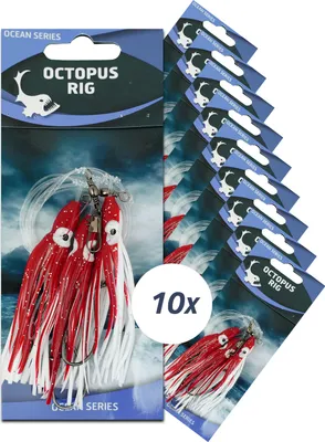 Produktbild von Eurocatch Octopus Rigs - 3-Haken - Rot/Weiß - 10 Stück - Wrackangeln - Dorsch - Meeresangeln - Dorsch