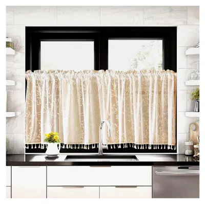 Produktbild von 2er Set halbtransparente Scheibengardinen in Beige für kleine Fenster