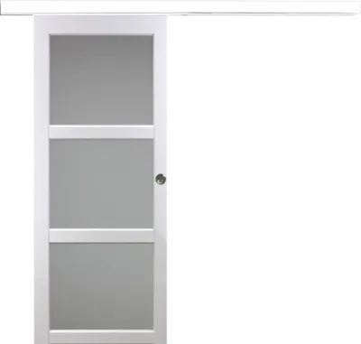 Immagine prodotto di Porta scorrevole Kenya bianca con vetro H204 x L83 cm, binario in alluminio bianco, conchiglie Gd Menuiseries