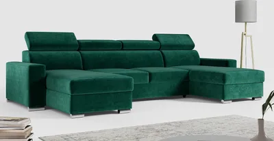 Produktbild von MKS MEBLE Ecksofa mit Schlaffunktion und Bettkasten, Wohnlandschaft U-form, Sofa mit Schlaffunktion - FOX-U - Dunkelgrün