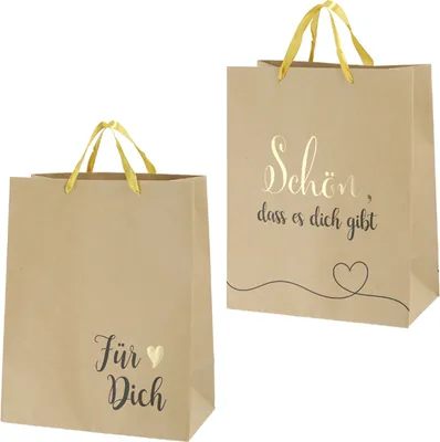 Produktbild von Kraftpapier Geschenktüte Sprüche, 2/s, M, ca. 34cmH