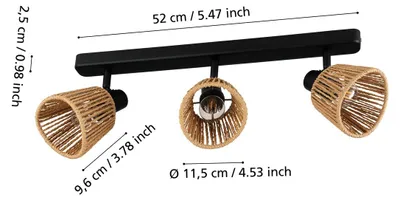 Produktbild von EGLO Deckenlampe 3-flammig Keelby, Deckenstrahler Wohnzimmer, Spot Deckenleuchte aus Stahl in Schwarz, Bast Papier in Naturfarben, E14 Fassung