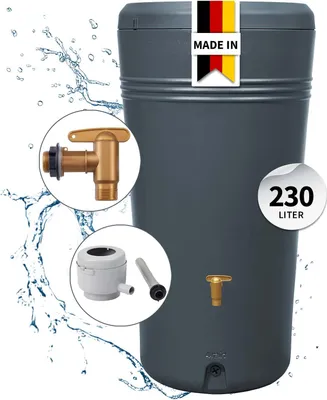 Produktbild von 4rain AZURA 2in1 Regenspeicher Komplett-Set 230 Liter graphite grey inkl. Kunststoff-Auslaufhahn und Fallrohranschluss