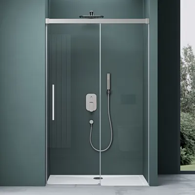 Produktbild von Mai & Mai Duschabtrennung Nischentür Chrom 140x195cm Nischenschiebetür 6mm ESG-Sicherheitsglas inkl. Soft-Close Teramo12K