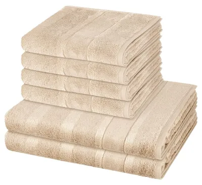Produktbild von Cawö Noblesse 4 X Handtuch 2 X Duschtuch im Set Extraflauschige Veloursstreifen für hohen Komfort, Hochwertige Baumwollqualität für beste Langlebigkeit, Pflegeleicht und für den Trockner geeignet 6er Set