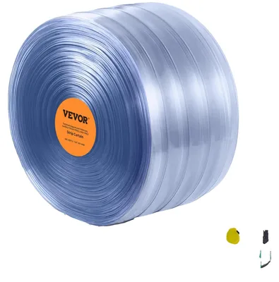 Obrázok produktu pre VEVOR závesný pás, dĺžka 164' x šírka 8" x hrúbka 0,08", priehľadný rebrovaný PVC závesný pás na dvere vo veľkej roli, plastové dverové pásy na dvere supermarketov, garáží, skladov, stodôl