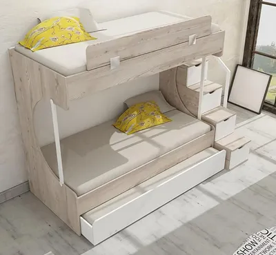 Image de Lit superposé en bois Espace de rangement Marches pratiques Meubles de chambre d'enfant Blanc Design