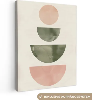 Produktbild von MuchoWow® - Leinwandbilder - Modern - Rosa - Grün - Natur - Geometrisch - Formen, Wandbild, Wanddeko Bilder Wohnzimmer, 60x80 cm