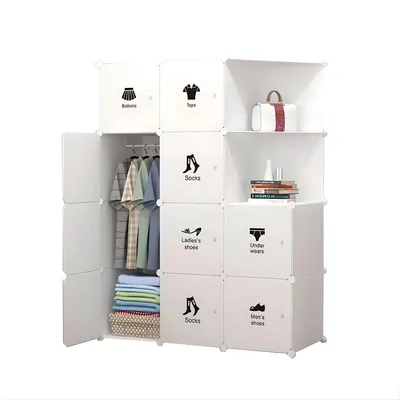Produktbild von Modularer Kleiderschrank Kubusregal mit 10 Türen – Stecksystem Aufbewahrungsschrank – Kunststoff – Weiß