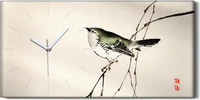 Produktbild von Leinwand Uhr Küche Wohnzimmer Bild 60x30 Malerei Asiatische Zweige Tier Vogel - weiße Hände