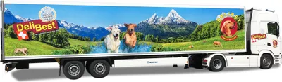 Produktbild von Herpa LKW Scania CS 20 HD Kühl-KSZ Delipet AG / Lastwagen Lady Sina 950848