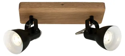 Produktbild von Deckenspot Retro dreh- & schwenkbar 2x GU10 35W Holz-Metall schwarz Briloner