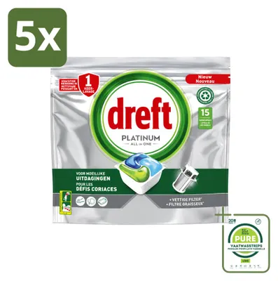 Produktbild von 5 x Dreft Platinum All In One Spülmaschinen-Tabs - Großpackung - 5 Stücke