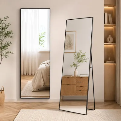 Productafbeelding van INONEFT Volledige spiegel, 164x54 cm, vierkant, vrijstaand, wandspiegel, kan aan de muur worden opgehangen of er tegenaan worden geplaatst, geschikt voor slaapkamer en woonkamer, zwart, AI-gegenereerde afbeelding