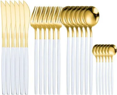 Image de Couverts Morello - Blanc et Or, 24 pièces
