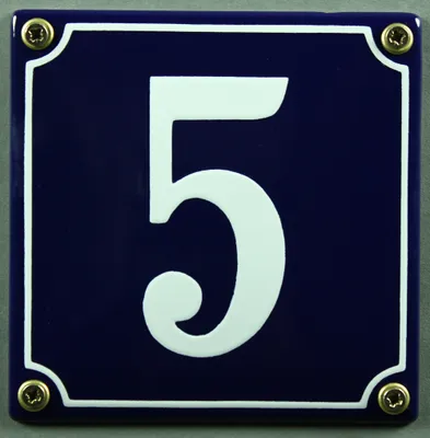 Produktbild von Hausnummernschild 5 blau - weiß 12x12 cm Schild Emaille Hausnummer Haus Nummer Zahl