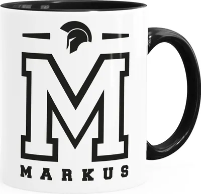 Produktbild von Kaffee-Tasse Initiale Name Sparta Helm personalisierbares Motiv Geschenk Männer College Style Moonworks® schwarz Keramik-Tasse
