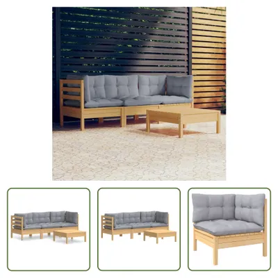Produktbild von The Living Store 4-tlg. Garten-Lounge-Set mit Grauen Kissen Kiefernholz