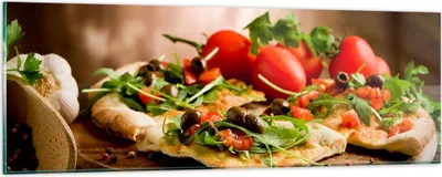 Produktbild von Bilder auf glas - Pizza Vegetarier Italien Essen - 90x30cm - Glasbilder - Wandbilder - Kunstdruck - zum Aufhängen bereit - Wanddekoration aus Glas - Glas Bilder - Wandbild auf Glas - GAB90x30-2540