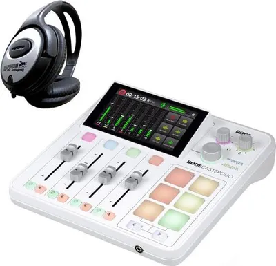 Image de Rode Rodecaster Duo Station Blanc avec écouteurs