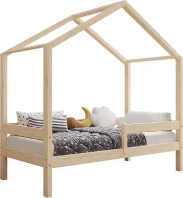 Obrázek produktu pro TIMBEE HUFIE domeček postel dětská postel dřevo postel do dětského pokoje - nelakovaná - 80x160cm - 23cm nohy