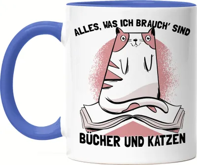 Produktbild von Alles was ich brauch sind Bücher und Katzen Tasse blau Katzenliebhaber Tierfreunde Lesen Bücher süßes Katzenmotiv