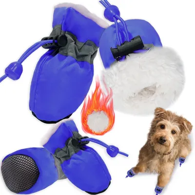 Immagine prodotto di Scarpe per cani Stivaletti per zampe impermeabili - Antiscivolo - Blu - Set da 4 pezzi - Per passeggiate