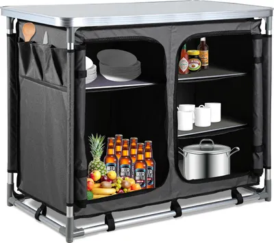 Zdjęcie produktu dla Kuchnia kempingowa Clanmacy, skrzynia kuchenna, szafka składana 97 x 78 x 50 cm, w zestawie torba transportowa, szafka na kuchenkę kempingową