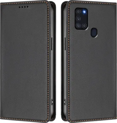 Obrázek produktu pro Kožené pouzdro pro Samsung Galaxy A21S, magnetické flipové pouzdro zPolyuretankůže se stojánkem Černá
