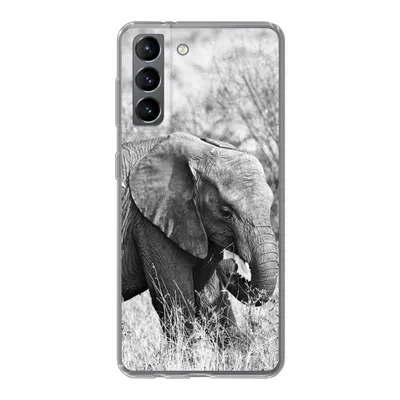 Produktbild von MuchoWow® Handyhülle Schutzhülle Hülle für Samsung Galaxy S21 Elefant - Tiere - Gras - Schwarz und weiß Silikon Softcase Handy Hülle - Softcase