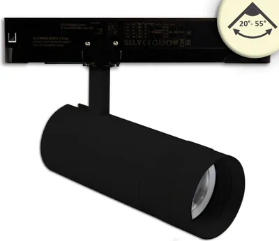 Produktbild von ISOLED 3-Phasen Schienen-Strahler fokussierbar, 24W, 20°-55°, schwarz matt, 2700K, dimmbar