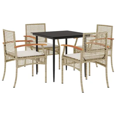 Productafbeelding van 5-delige tuinset met kussens, beige, van polyrotan