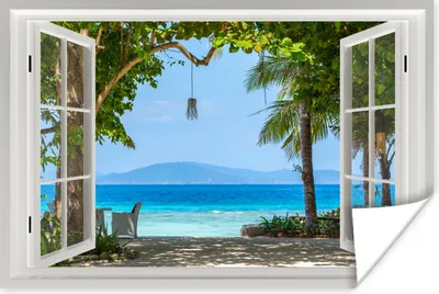 Produktbild von MuchoWow® Poster Aussicht - Baum - Meer - Palme - Hügel - Strand - Blau 60x40 cm - Schlafzimmerdekoration