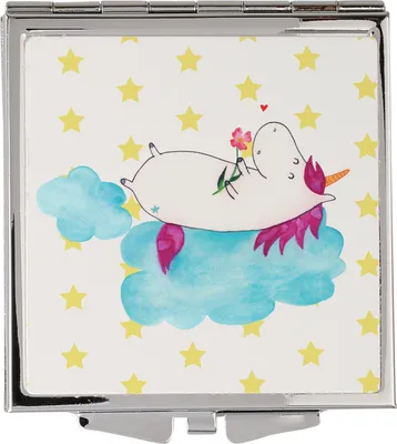 Produktbild von Mr. & Mrs. Panda Taschenspiegel Einhorn Verliebt - Weiß - Geschenk, Liebe, Unicorn, Frauen Spiegel, Freundin, Kosmetikspiegel, Schminkspiegel, Einhörner, Klappbarer