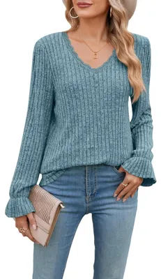 Immagine prodotto di Elegante camicetta da donna con colletto a V in pizzo e maniche lunghe