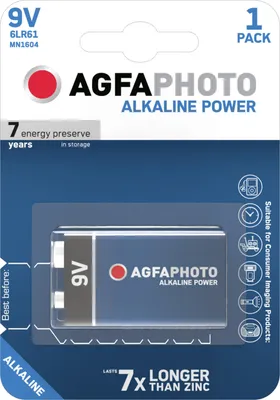 Produktbild von Agfaphoto Batterie Alkaline, E-Block, 6LR61, 9V Power, Retail Blister (1-Pack)