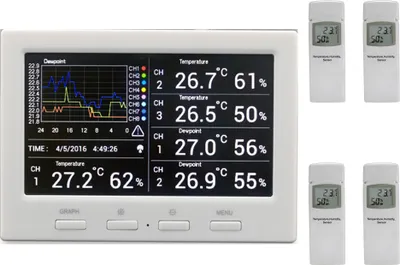 Produktbild von froggit DL5000 - Funk Thermometer Wetter Datenlogger inkl. 4 Funksensoren (PC-Auswertung, Temperatur, Luftfeuchtigkeit, Wärmeindex, Taupunkt)