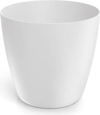 A white plastic planter pot on a white background.