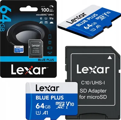 Productafbeelding van Lexar BLUE PLUS, 64 GB, microSDXC, UHS-I, 100 MB/s, Klasse 1 (U1), V10
