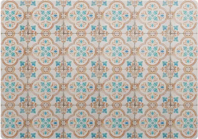 Produktbild von Retro-Fliesenornament – Bodenschutzmatte – Rutschfest – Schutzmatte für Büro – Vinylmatte – Stuhlunterlage  – 100 x 100 cm