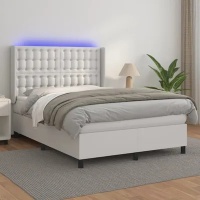 Produktbild von vidaXL Boxspringbett mit Matratze & LED Weiß 140x190 cm Kunstleder - Boxspringbett - Boxspringbetten - Bett - Schlafzimmermöbel