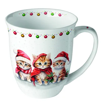 Produktbild von Tasse aus Porzellan Funny Cute Kittens - Katzen in Weihnachtskostüm 0,4L, Höhe 10,5cm