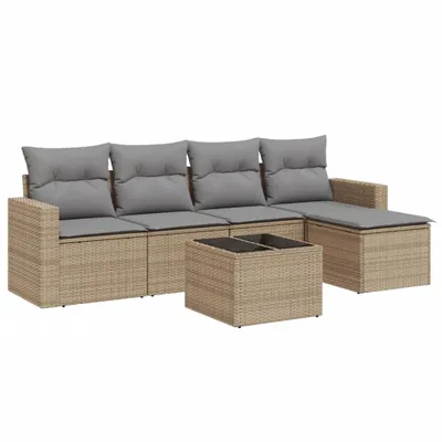 Immagine prodotto di vidaXL Set di divani da giardino 6 pezzi con cuscini Beige poly rattan
