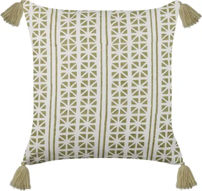 Zdjęcie produktu dla BELIANI Poduszka dekoracyjna zielona z białym 45 x 45 cm zdejmowana poszewka ozdobne frędzle na sofę łóżko boho styl