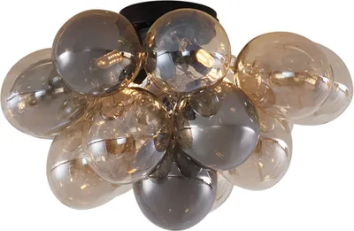 Produktbild von QAZQA - Design Deckenleuchte I Deckenlampe I Lampe I Leuchte Schwarz mit Bernstein- und Rauchglas 4-flammig - Uvas I Wohnzimmer I Schlafzimmer - Kugel I Kugelförmig - LED geeignet G9