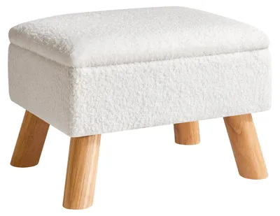 Hocker mit Stauraum, Fußbank, 40×30×28 cm, weiß, Holzbeine