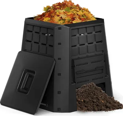 Produktbild von GOPLUS Komposter Garten, 380 L Schnellkomposter aus PP, mit Belüftung, Deckel & Tür, Composter Kompostierungsanlage für Organische Abfälle, Schwarz