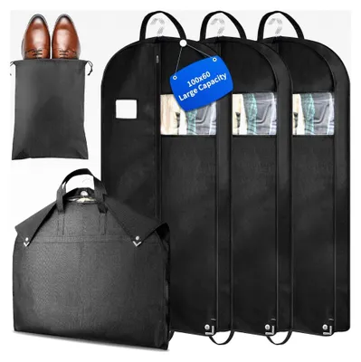 Produktbild von Kleidersack für Anzüge, Lang, 3 Anzugtaschen und 1 Schuhsack, Mottensicher und Staubdicht, Kleiderhüllen für Anzug und Kleid, 100 x 60 cm