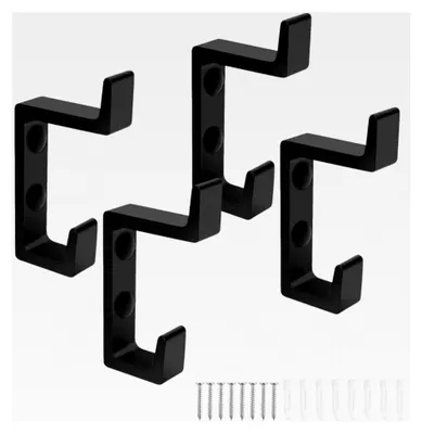 Produktbild von Akustikpaneele Haken, 4 Stück Garderobenhaken Schwarz, Aluminium Kleiderhaken mit Schrauben für Kleiderschrank, Schlafzimmer, Wandhaken